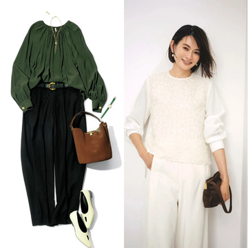 秋らしいモスグリーンのとろみブラウスからメリハリのあるホワイトコーデまで【50代の1週間コーデ】