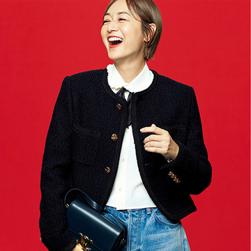 ボウタイブラウス＆デニムを活用！「セリーヌのツイードジャケット」でつくる最旬スタイル