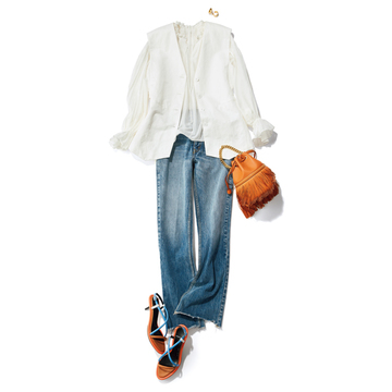 膨張して見えがちな甘めブラウスはジレをプラスしてすっきり着やせ！