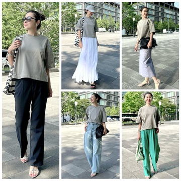 上品カジュアルな印象を作れる♪村山佳代子✖️SLONEグレーTシャツ８コーディネート