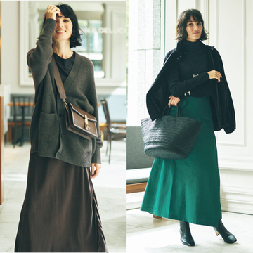 スカートコーデには「大きめバッグ」か「斜めがけバッグ」で大胆なメリハリを【冬こそロングスカートの出番です】