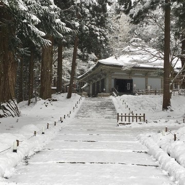 雪の中尊寺とコカ・コーラ。