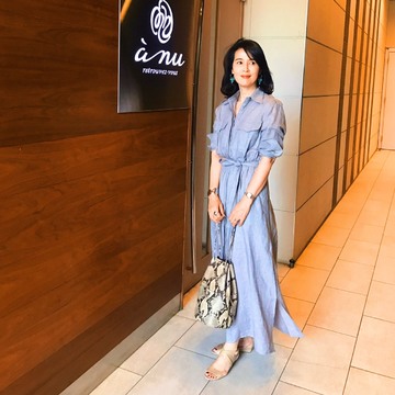 シャツワンピースは超ロング丈