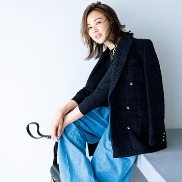 定番の「ツイード生地のテーラードジャケット」はデニムをあわせて旬コーデにアップデート