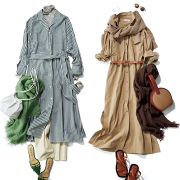 【シャツワンピースを気軽に楽しむ】ベルトをアクセントに！ベージュとストライプのシャツワンピ