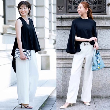 50代のお出かけモノトーンスタイルは小物や素材で華やかさをプラス！【エクラ華組・夏のおしゃれSNAP】