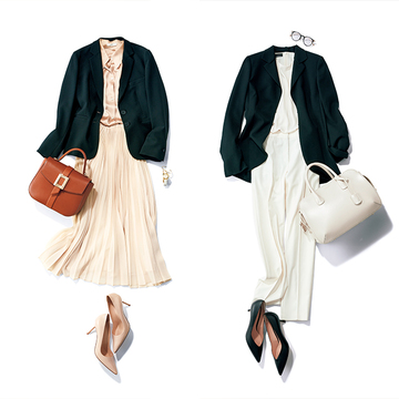 【黒ジャケットの法則①】ビジネスシーンで品格を高める「黒ジャケット×明るめワントーン」コーデ