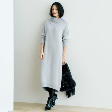 今っぽさも小顔効果も狙える、ボトルネックで着映え！