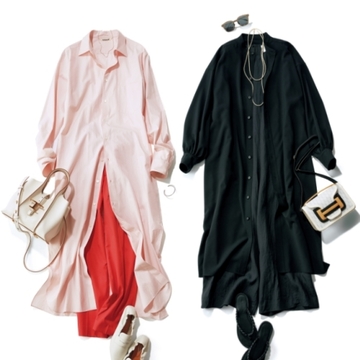 【シャツワンピースを気軽に楽しむ】ワントーンで楽しむピンクと黒のシャツワンピ