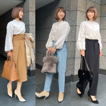 E by eclat「袖ピンタックボリュームブラウス」　着回しコーデ3選‼︎
