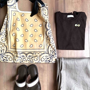 夏のブラウン×イエローコーデ