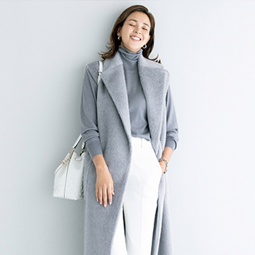 上品な「アルパカ混のウールジレ」でシンプルなパンツスタイルを華やかに！
