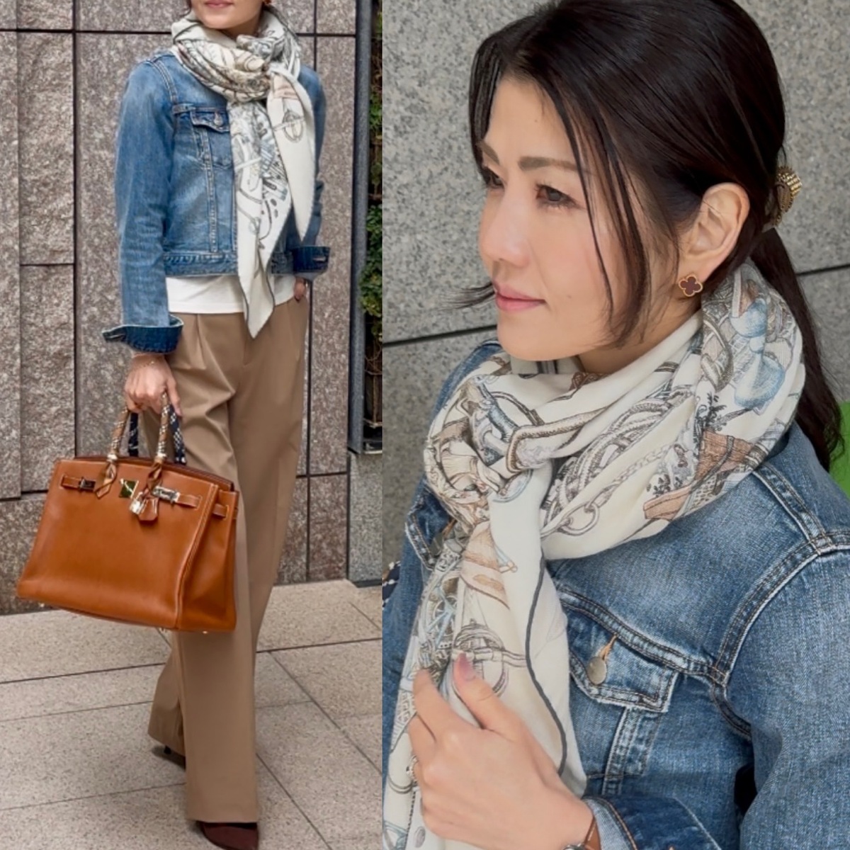 40代【UNIQLO】名品タックワイドパンツ×デニムジャケットで、大人の品格春カジュアル