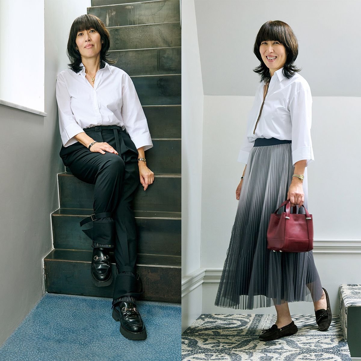 汎用性抜群！ 宅間頼子さんの「ペセリコの七分袖シャツ」を使った着回しコーデ