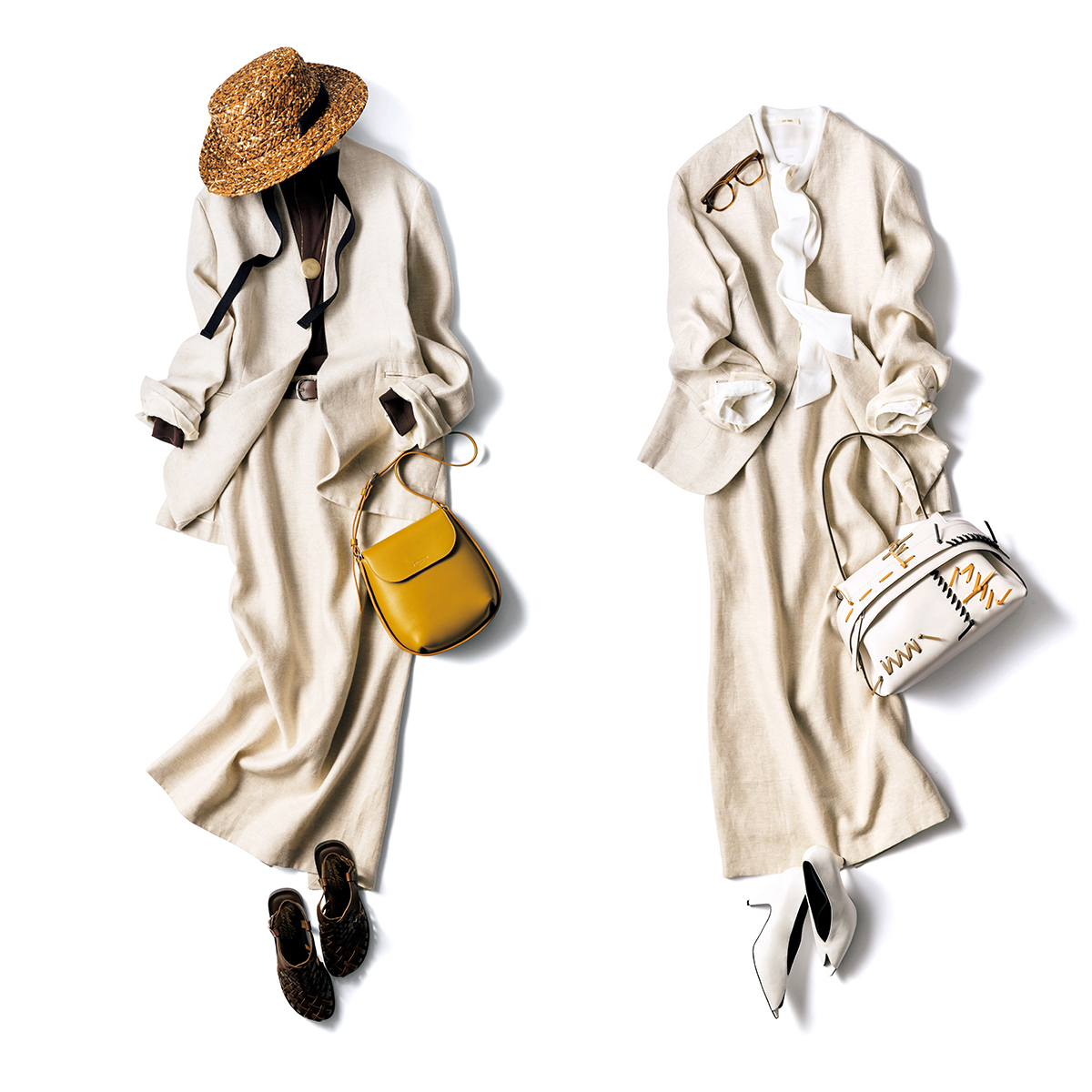 ビジネスにも旅にも使える「リネンのセットアップ」着回し実例