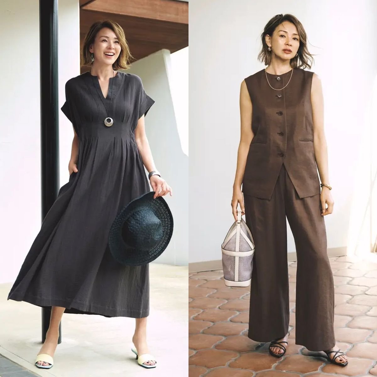 端境期ならではのおしゃれを楽しむ！秋色×夏素材のコーディネート【50代の1週間コーデ】
