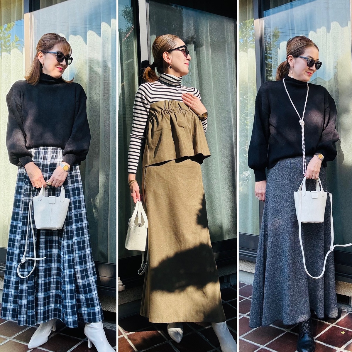 大人に似合う白ブーツ、白バッグコーデ