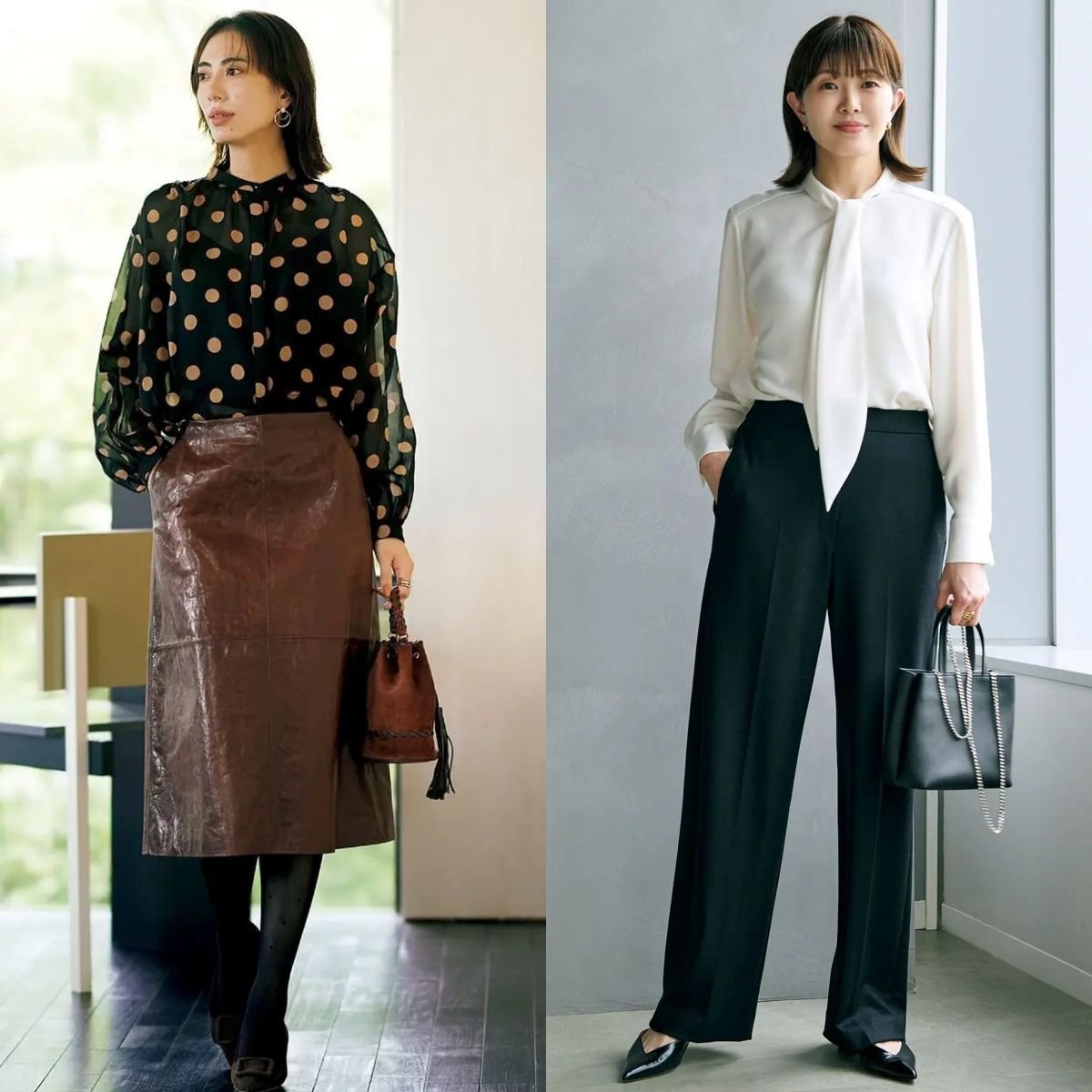 【働く50代の秋の通勤コーデ】上品な華やかさで無難に見せない「シャツ＆ブラウス」の旬コーデ