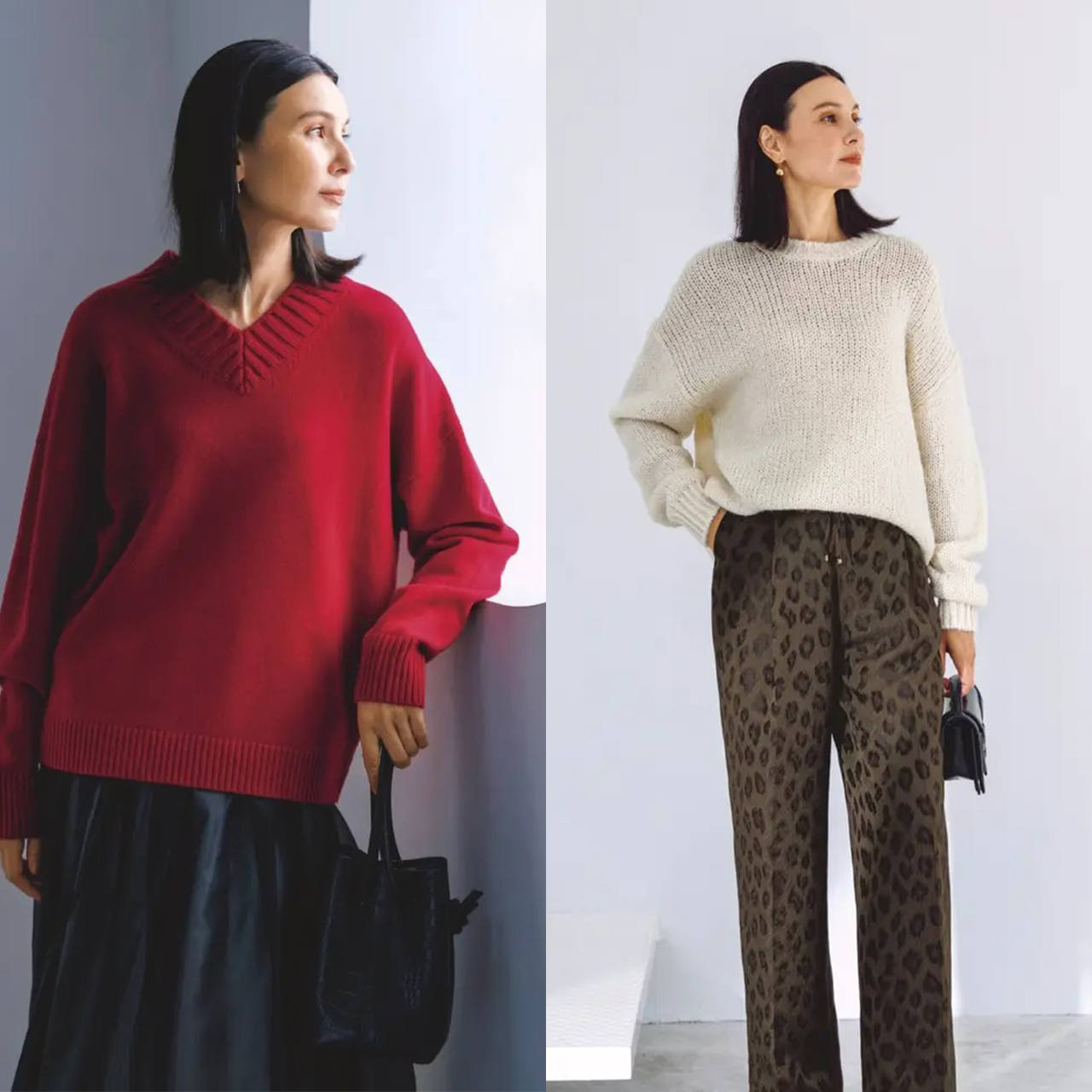 鮮烈な赤ニット×オーガンジースカートの着こなしからニット×パンツのシンプルコーデまで【50代の1週間コーデ】