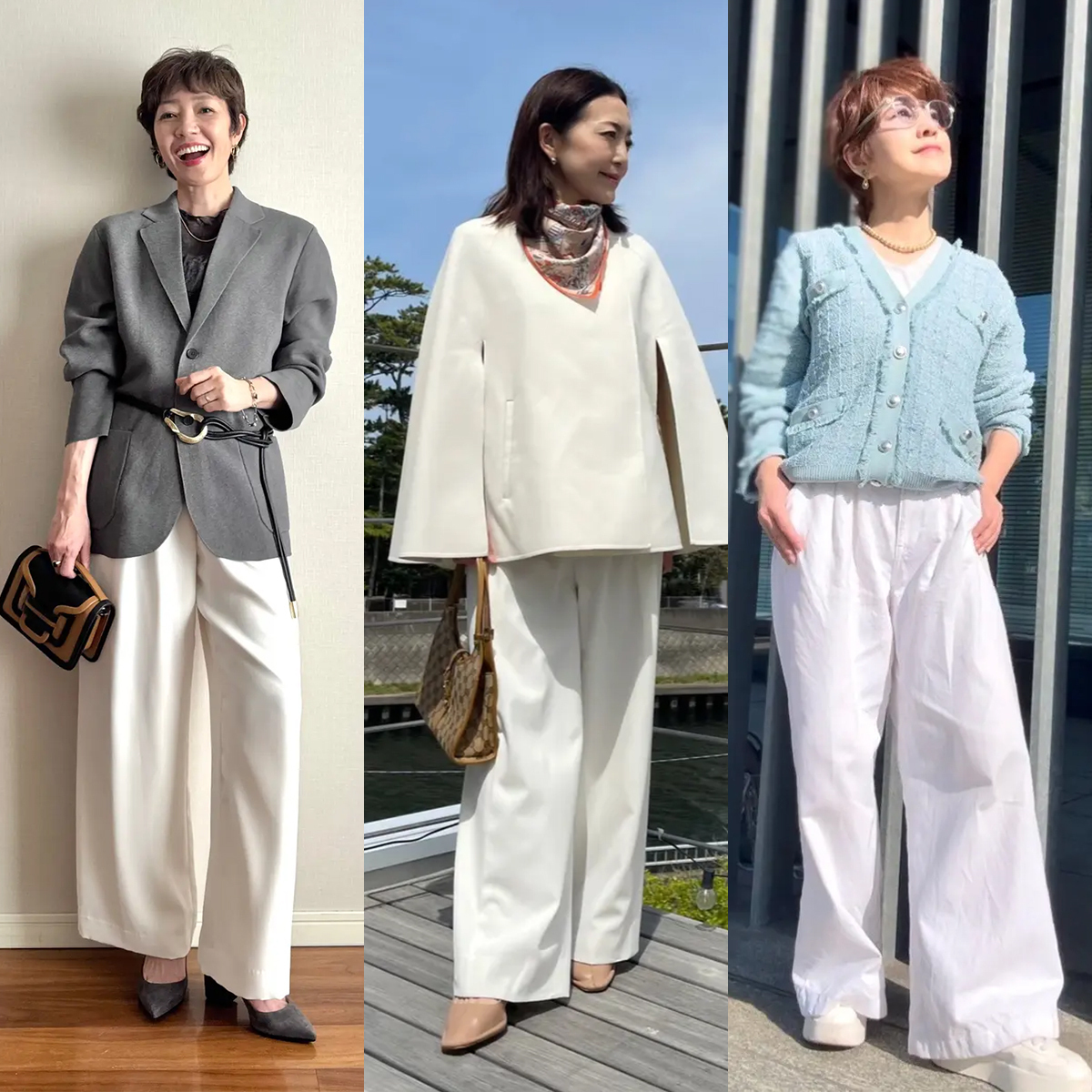 40代・50代の白パンツコーデ5選。ゆったりシルエットでもすっきり見えが叶う！春らしい清潔感ある装い
