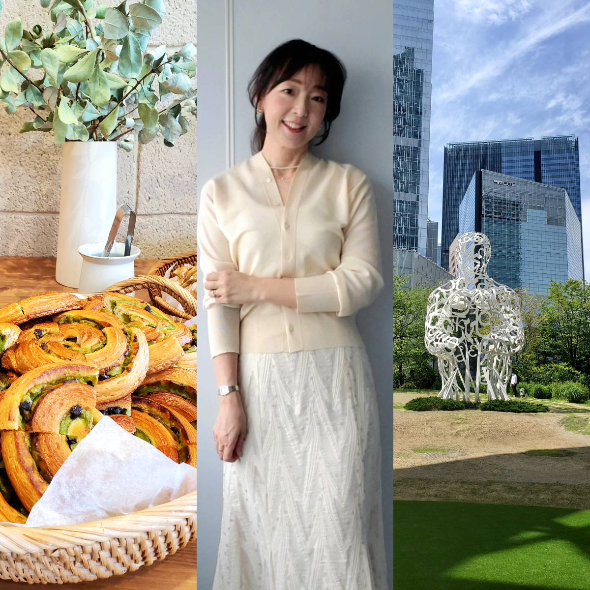 新緑の季節、春の軽やかなシアー×ラメコーデでパリ発のブーランジェリーへ