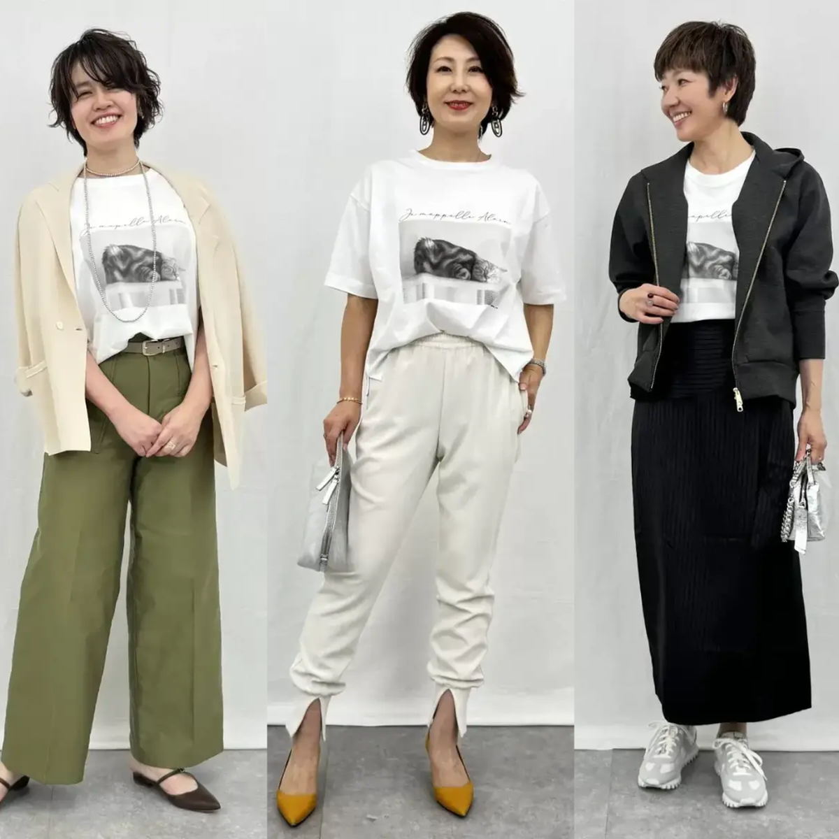 今売れている理由あり【50代 Tシャツ】猫モチーフが人気の「Alain CAT Tシャツ」6コーデ