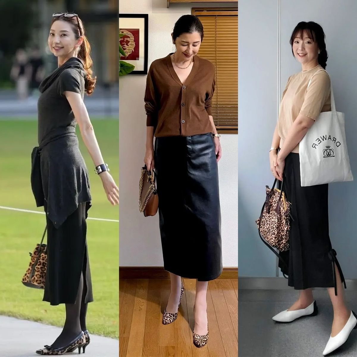 小物なら取り入れやすい！40代・50代愛用の「レオパード柄シューズ＆バッグ」