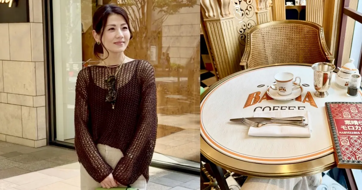 銀座 BACHA COFFEE】ZARAサンダル×ブラウンニットで楽しむ、優雅なお
